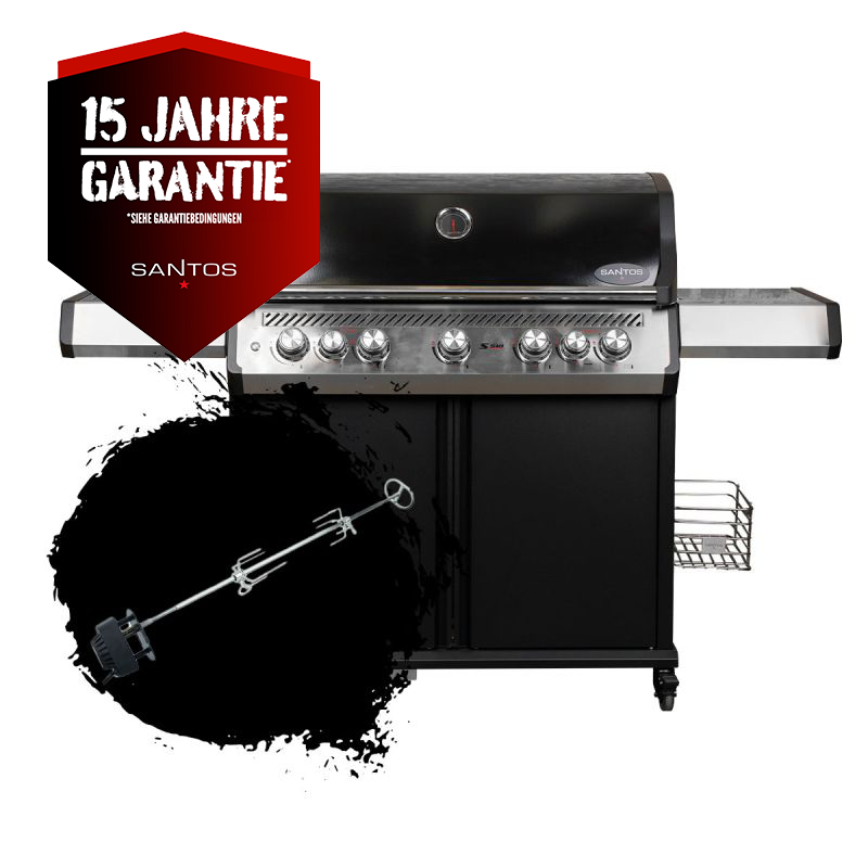 SANTOS S-518 Pro Schwarz | Seiten- & Heckbrenner | inkl. Drehspieß 