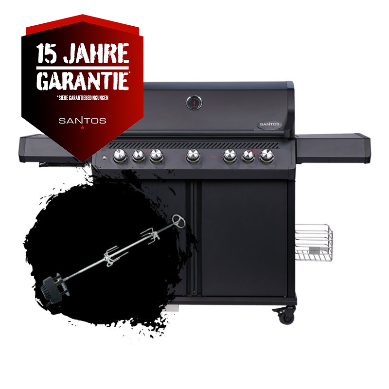 SANTOS S-518 Pro All Black Matt | Seiten- & Heckbrenner | inkl. Drehspieß