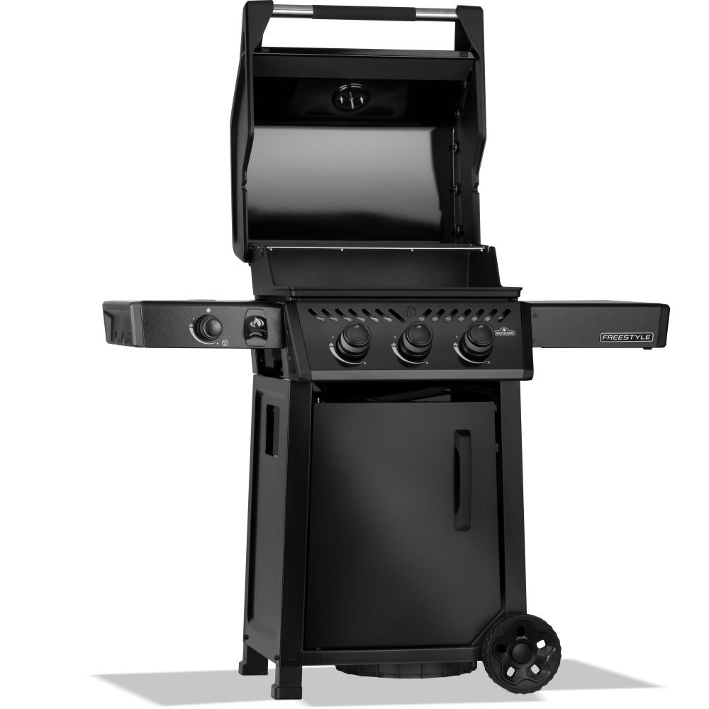 Napoleon Freestyle 365 mit Seitenbrenner in Schwarz, offene Haube