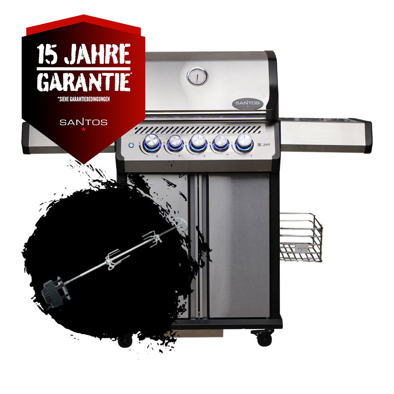 SANTOS S-318 Pro Edelstahl | Seiten- & Heckbrenner | inkl. Drehspieß
