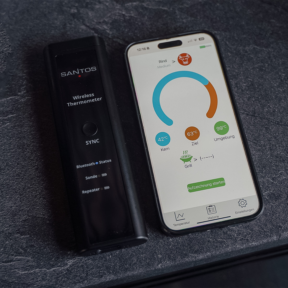SANTOS Bluetooth Grillthermometer inkl. Ladestation | 150 m Reichweite SANTOS Bluetooth Grillthermometer inkl. Ladestation | 150 m Reichweite