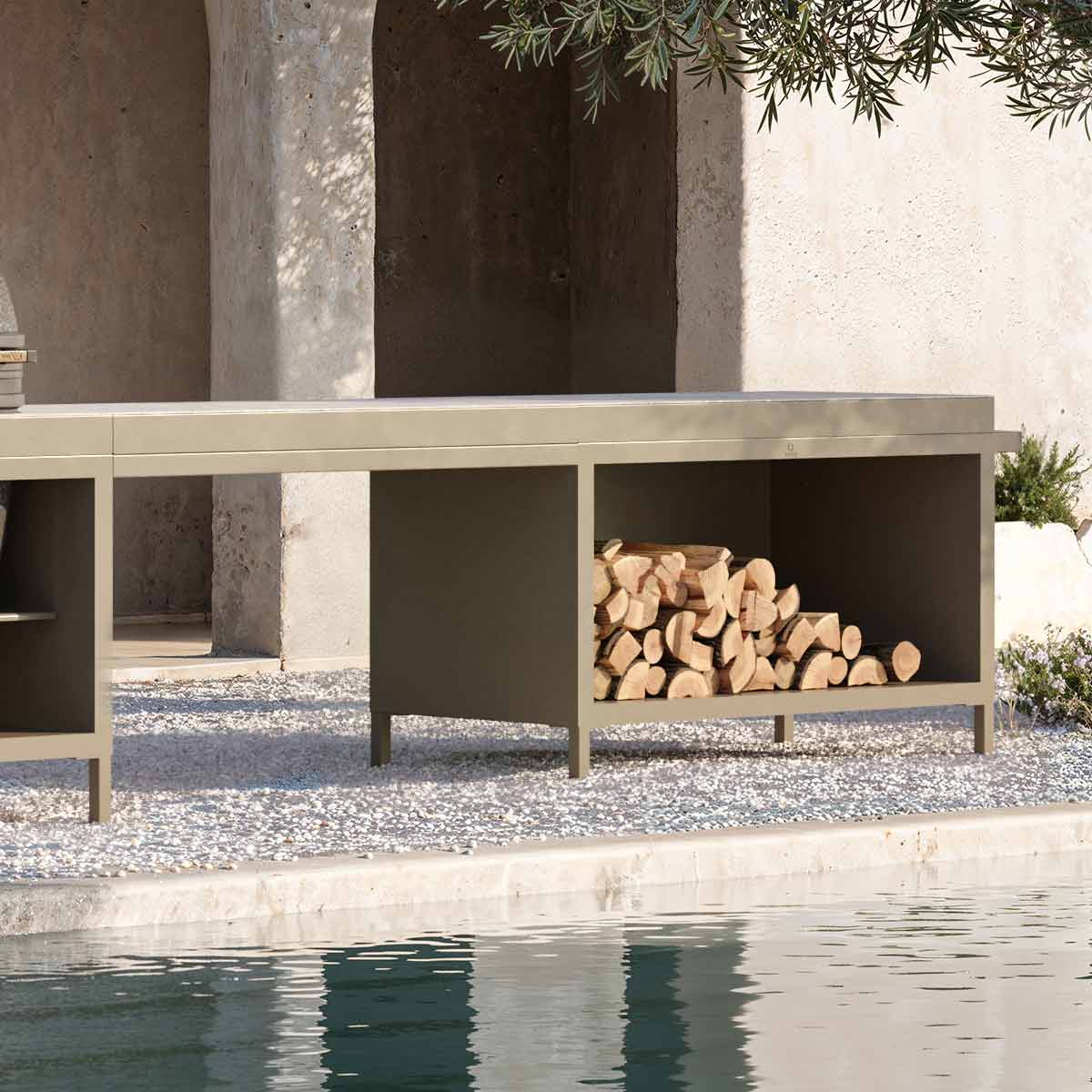 Ofyr Pro Connect, Mise en Place Modul Taupe, Holzlagerung