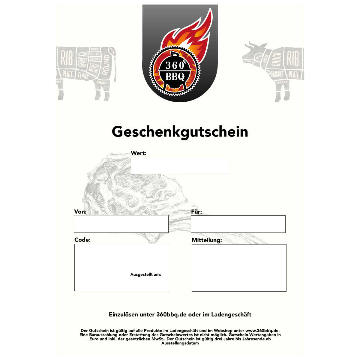 360° BBQ Geschenkgutschein 500€ 360° BBQ Geschenkgutschein 500€