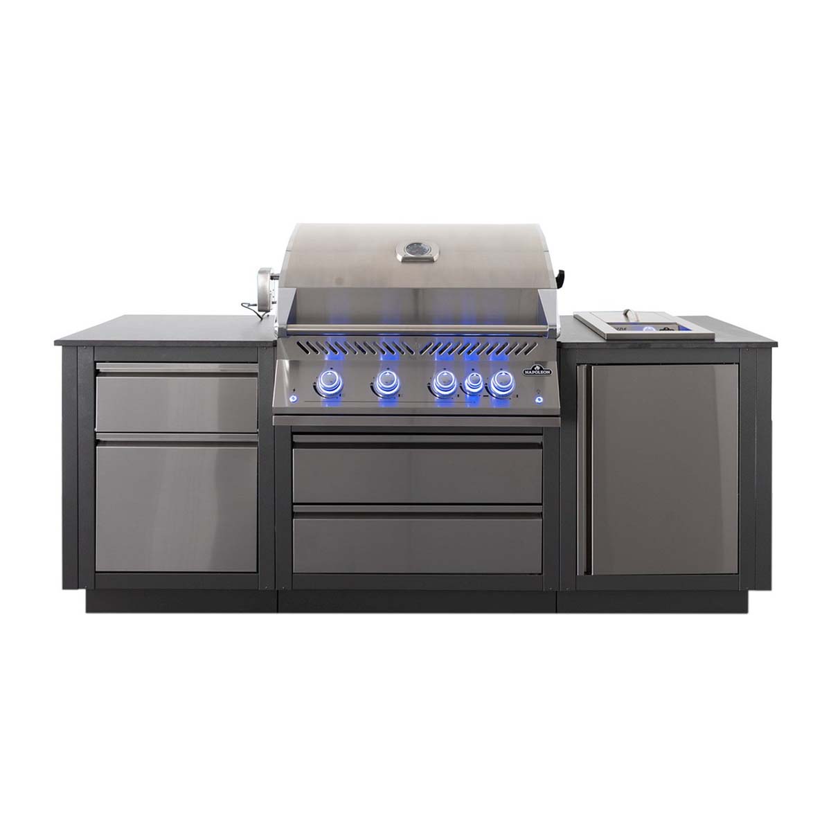 Napoleon Oasis Compact 105 Outdoor Küche mit Einbaugrill BIG32 und Sizzle Zone / inkl. Drehspieß und Innenbeleuchtung