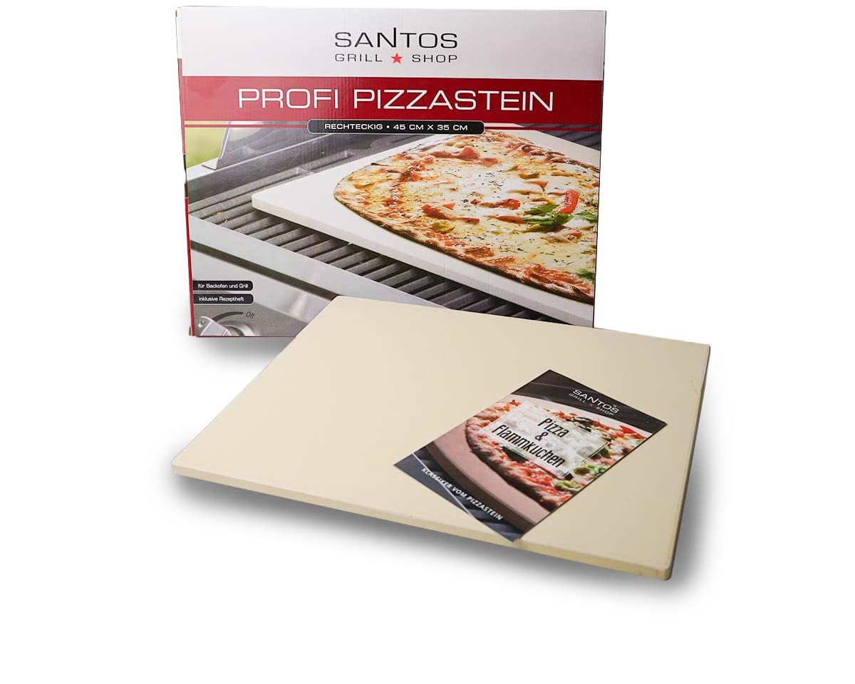 SANTOS eckiger Pizzastein XXL für Gasgrills, Backofen & Holzkohlegrills, Pizza