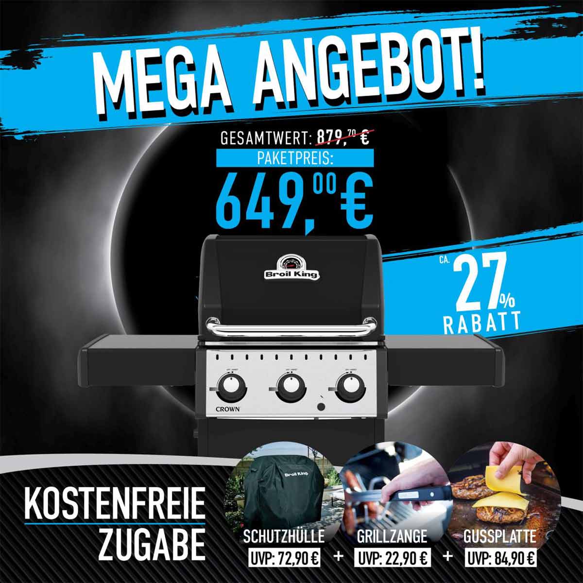 Broil King Crown 310 | Promo Aktion | inkl. Abdeckhaube, Plancha & Grillzange