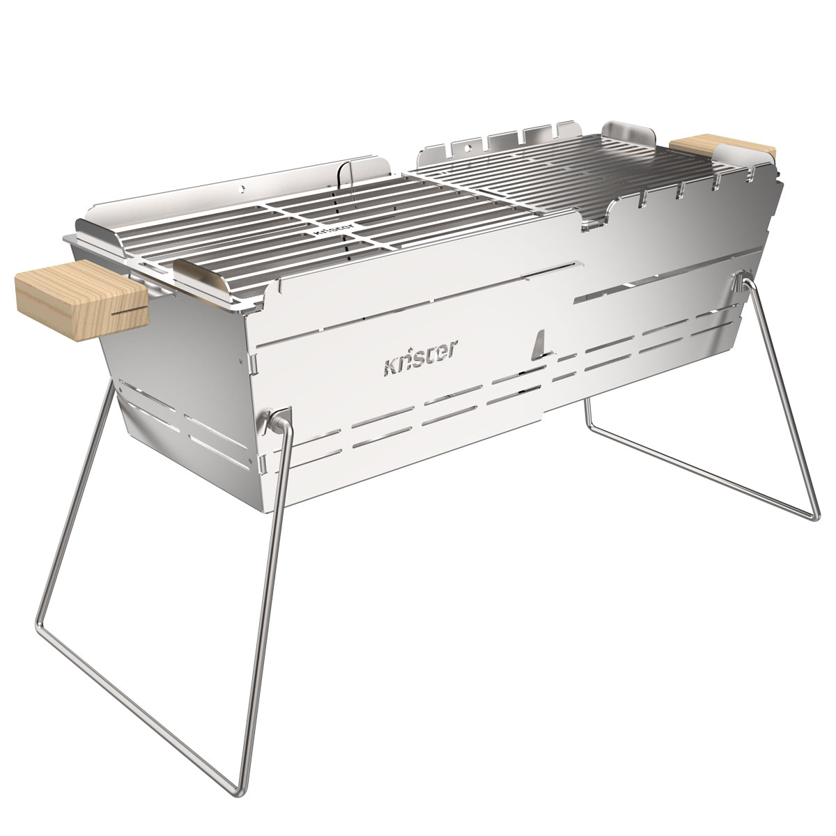 Knister Grill Premium – tragbarer Holzkohlegrill aus Edelstahl Knister Grill Premium – tragbarer Holzkohlegrill aus Edelstahl