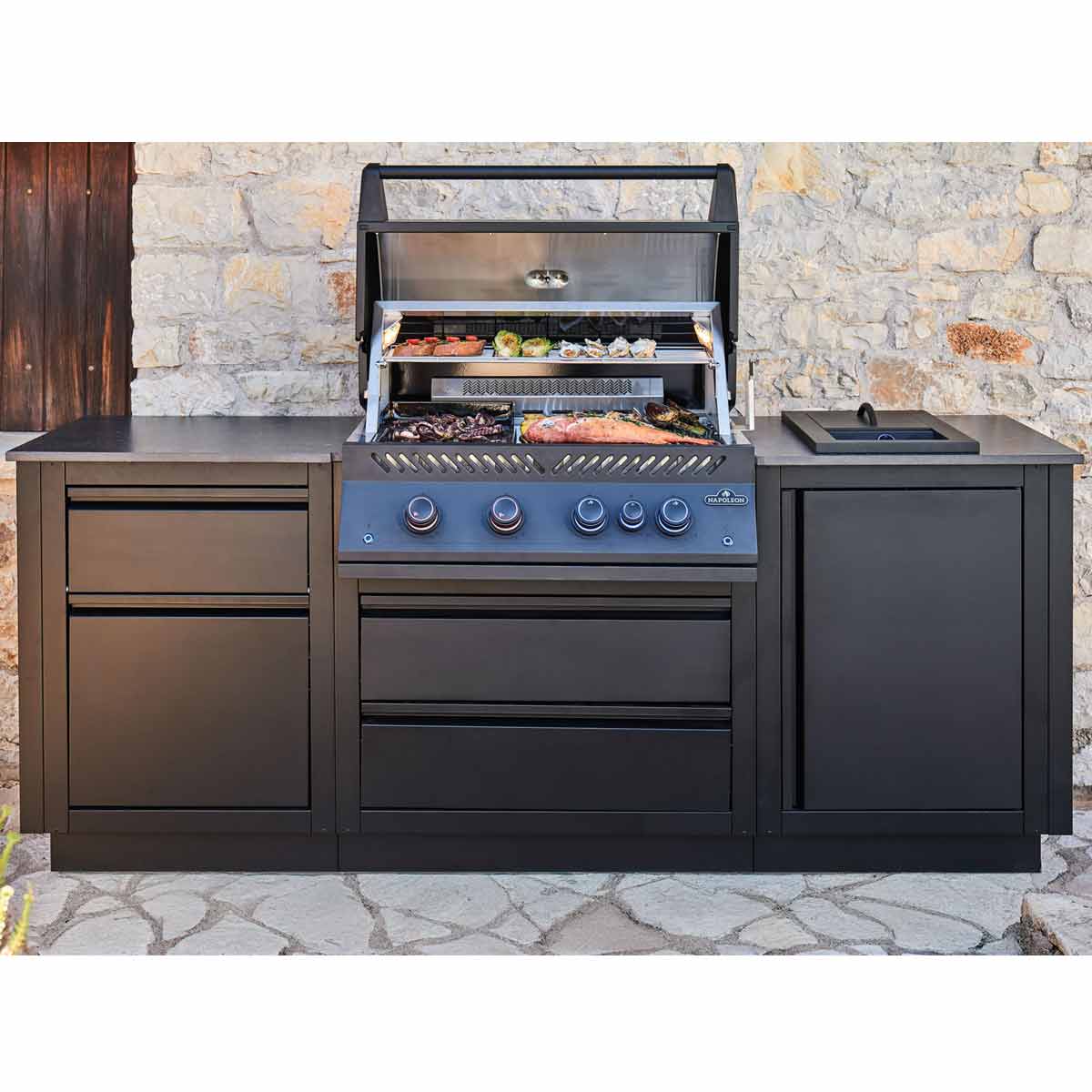 Napoleon Einbaugrill 700-Series 32 Zoll | Mattschwarz | inkl. Drehspieß und Innenbeleuchtung