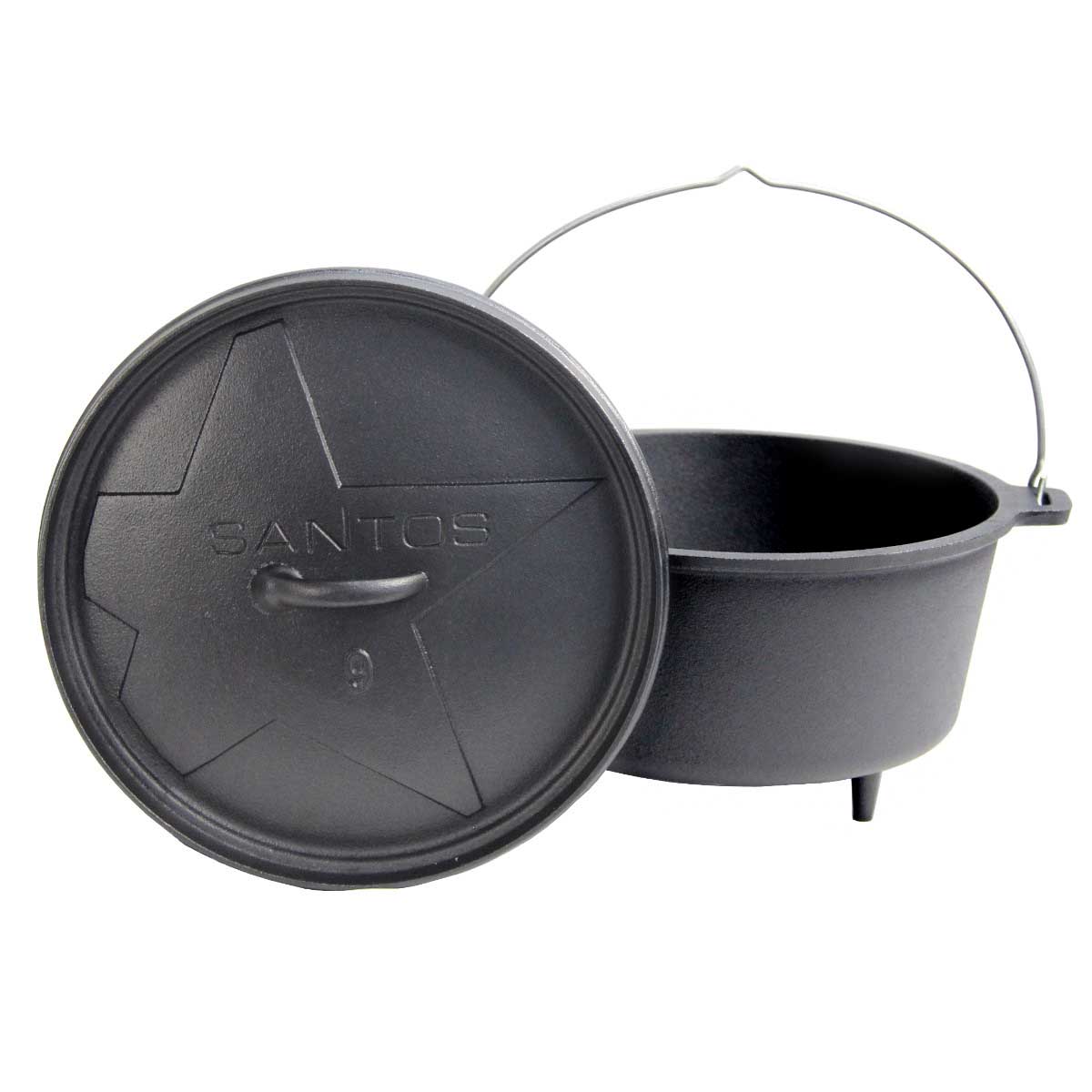 SANTOS Dutch Oven Feuertopf Schmortopf Camp Oven ca. 8 Liter / 9 Qt mit Füßen