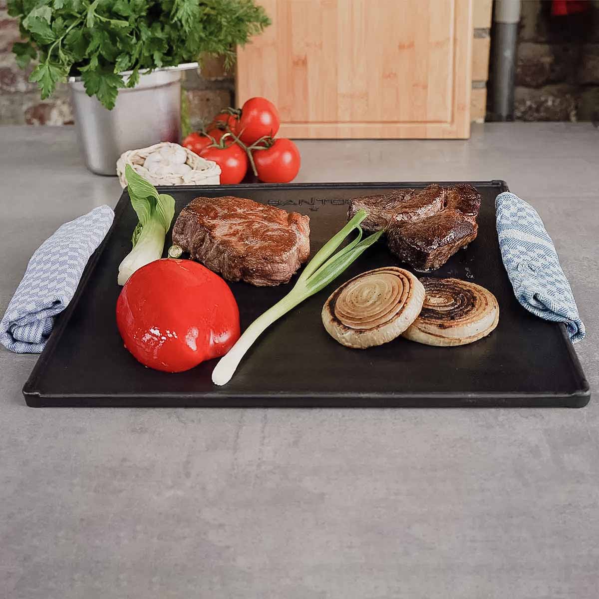 SANTOS Wende-Grillplatte Gusseisen für S-Serie, 43 x 37,5 cm