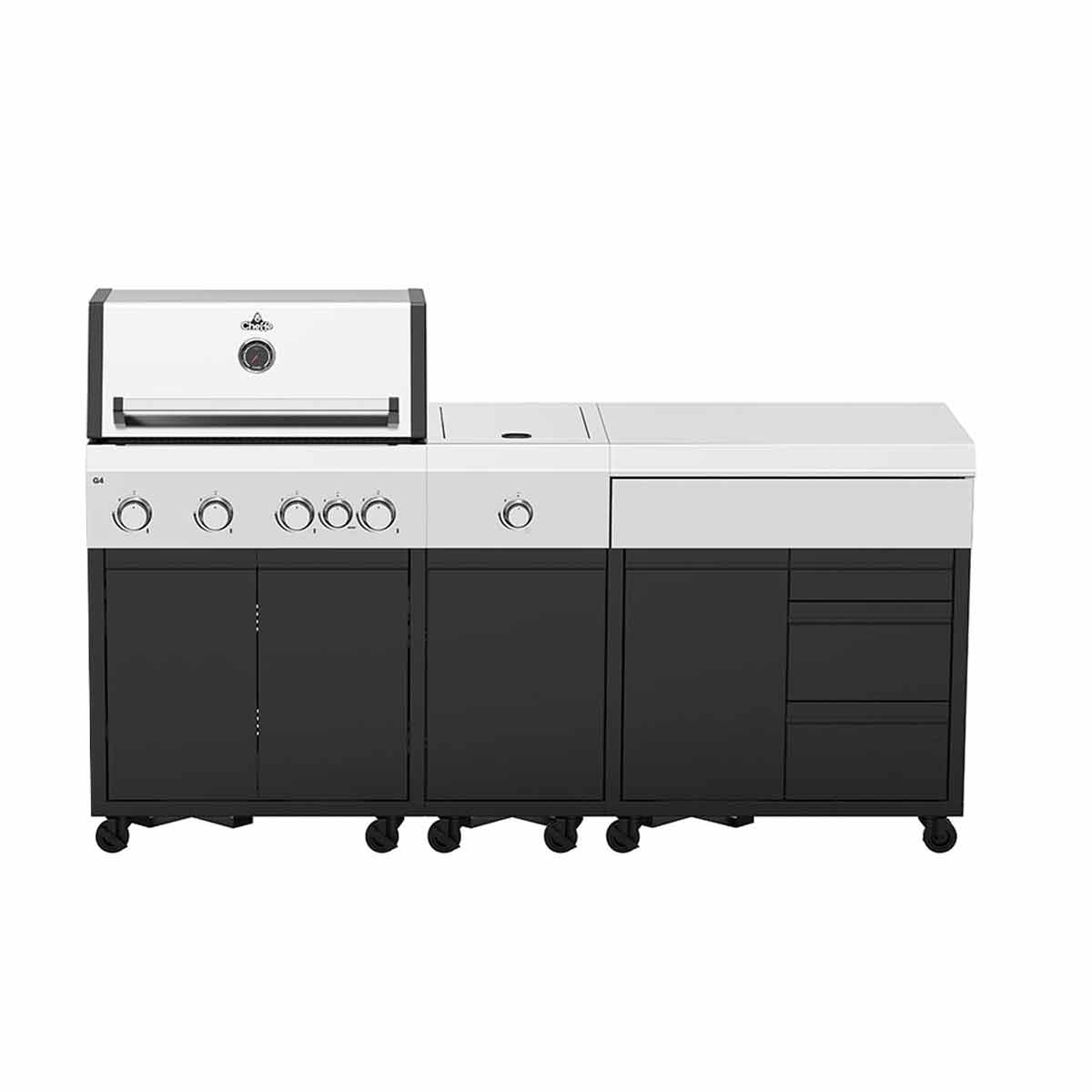 Cheffe Outdoorküche XL200 | G4 Gasgrill | Kochfeld Einzelmodul | Stauraum Doppelmodul 