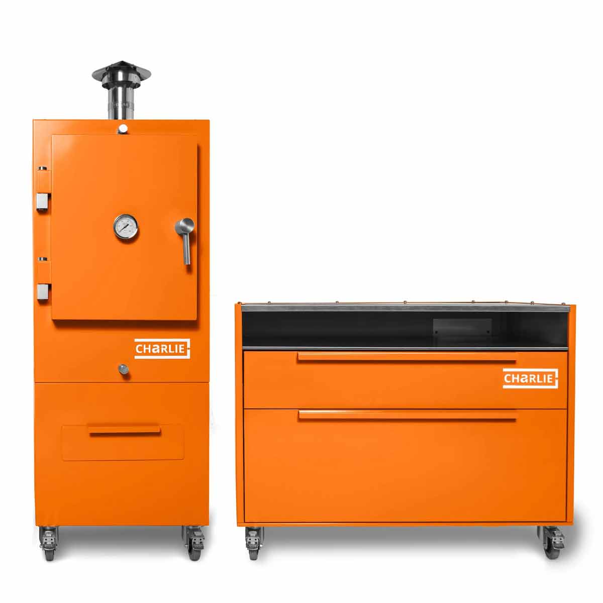 Charlie Oven Beistellwagen, kombiniert mit Charlie Holzkohleofen