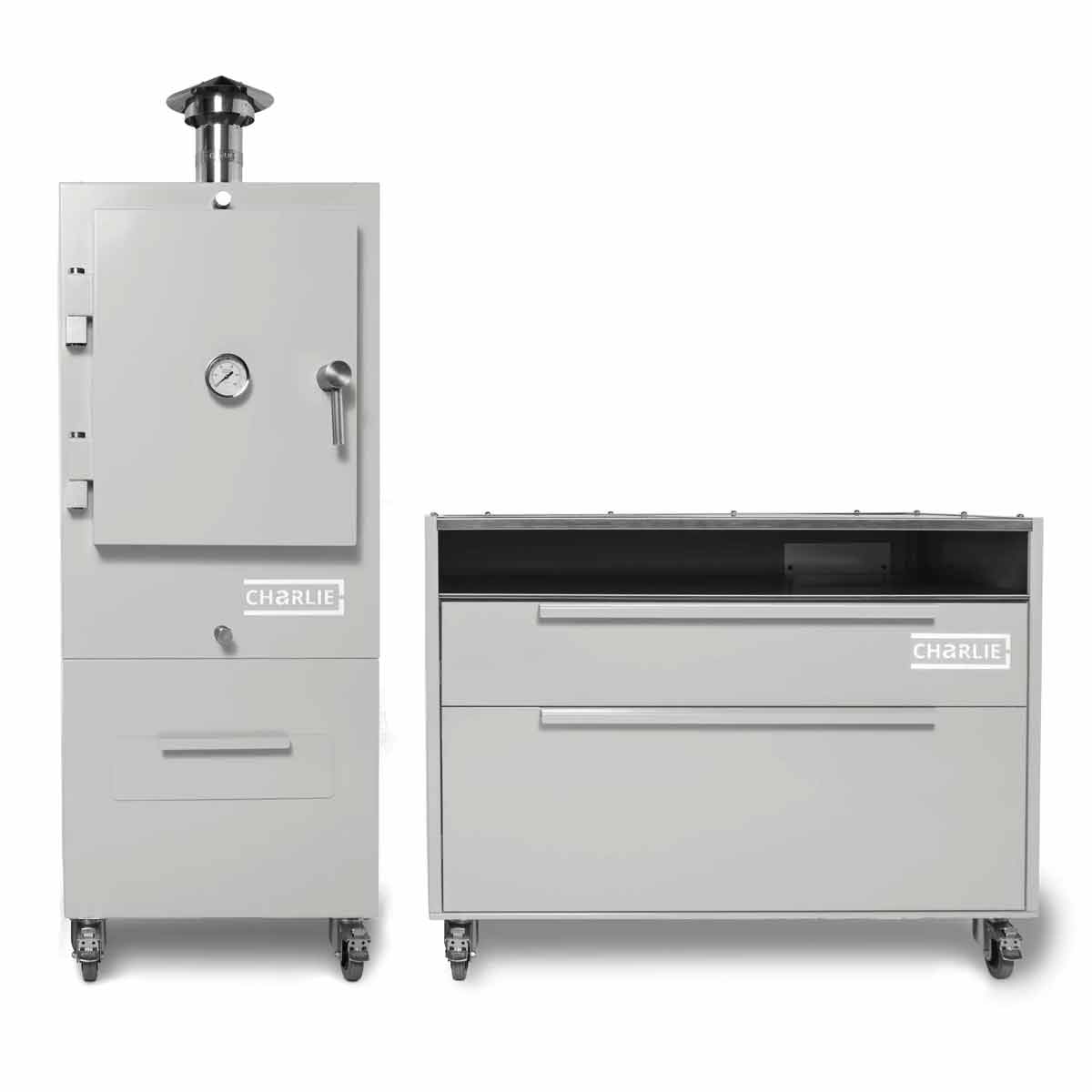 Charlie Oven Beistellwagen, kombiniert mit Charlie Holzkohleofen