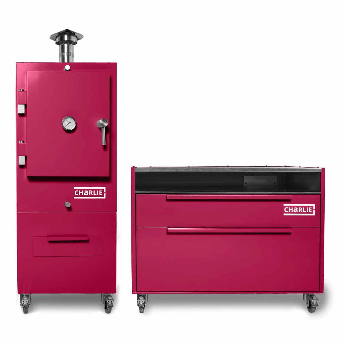 Charlie Oven Beistellwagen, kombiniert mit Charlie Holzkohleofen