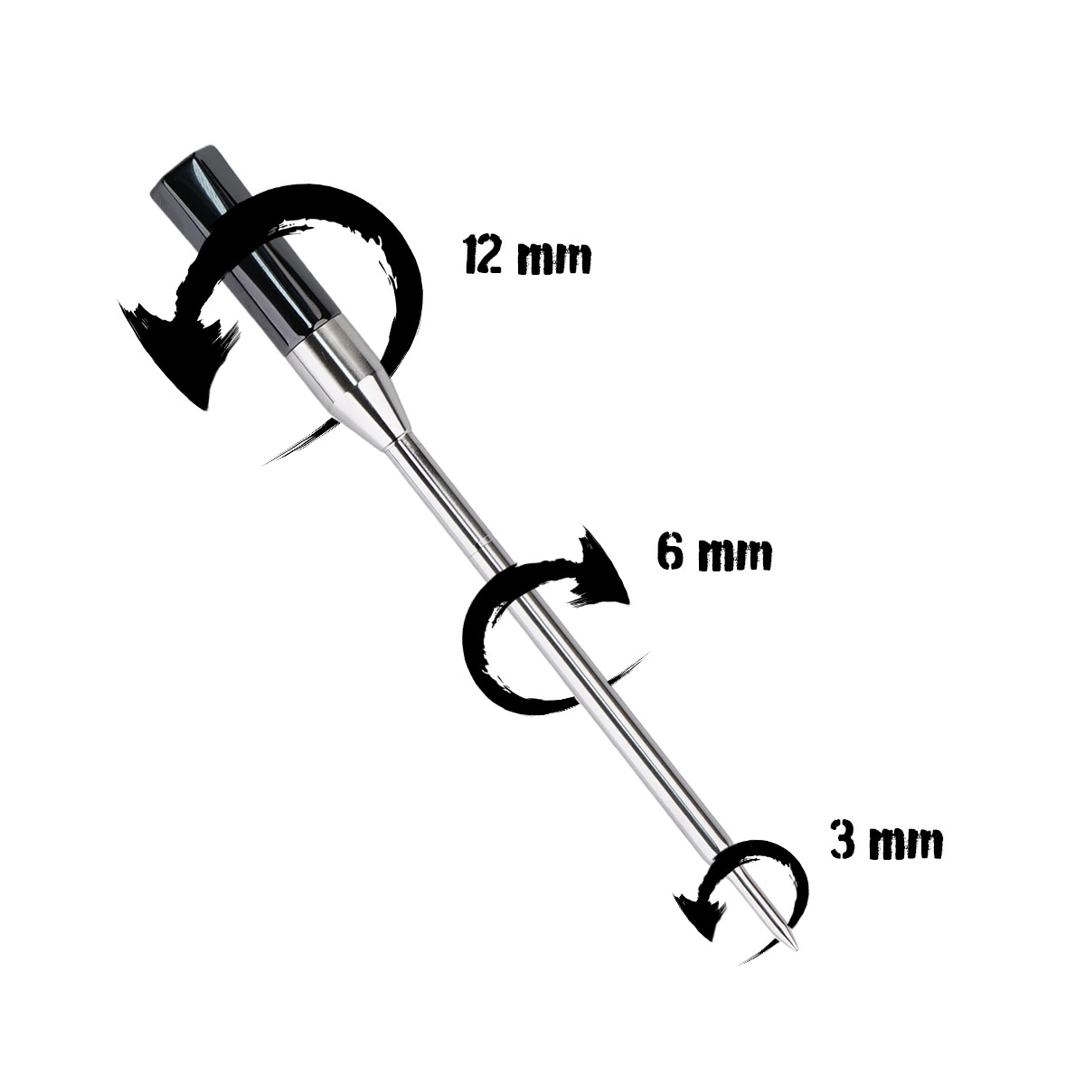Maße Messfühler des SANTOS Bluetooth Grillthermometer Pro: Spitze 3mm, Messstab 6 mm, Kopf 12 mm