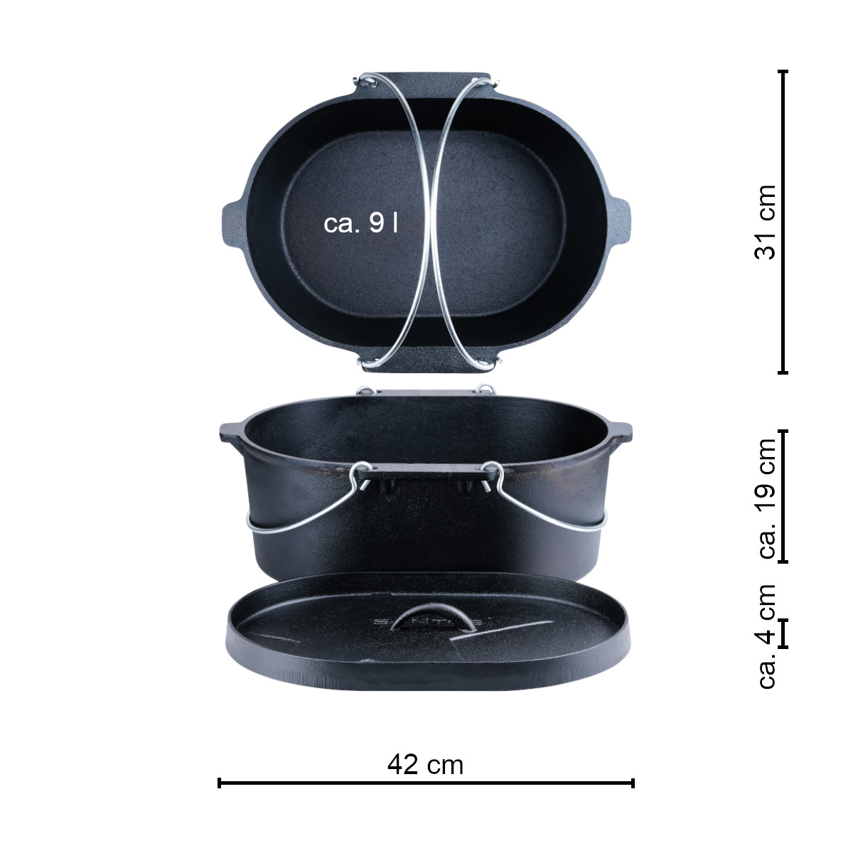 SANTOS Kastenform oval mit Deckel, Gusseisen, 42 x 31 cm