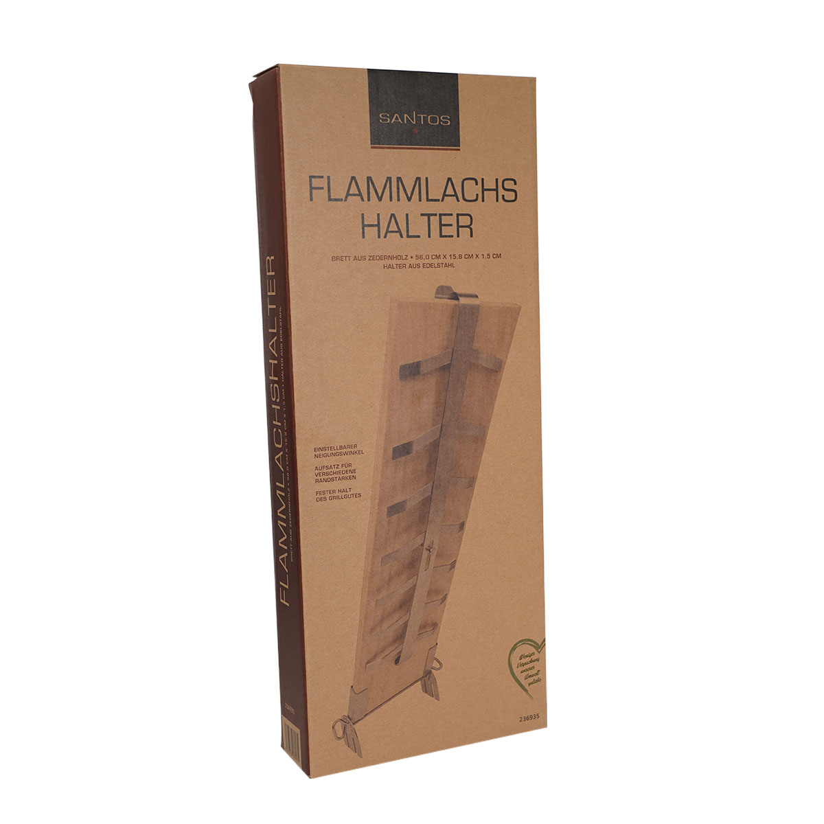 SANTOS Flammlachshalter aus Edelstahl inkl. Flammlachsbrett aus Zedernholz SANTOS Flammlachshalter aus Edelstahl inkl. Flammlachsbrett aus Zedernholz