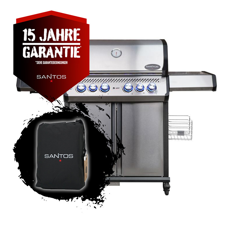 SANTOS S-418 Pro Edelstahl | Seiten- & Heckbrenner | inkl. Abdeckhaube