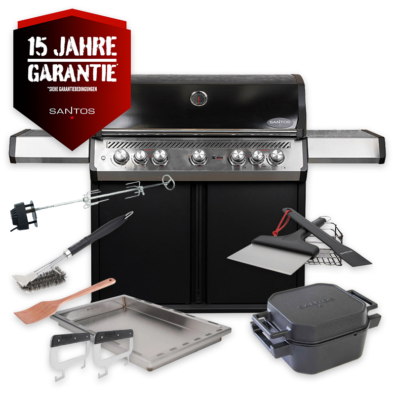 SANTOS S-518 Pro Schwarz | Seiten- & Heckbrenner | Ready2Grill Bundle