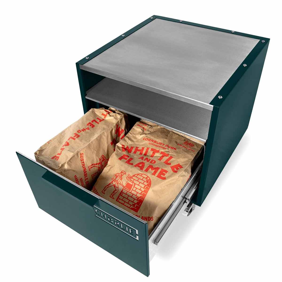 Charlie Oven Unterwagen, mit Holzkohle befüllte Schublade