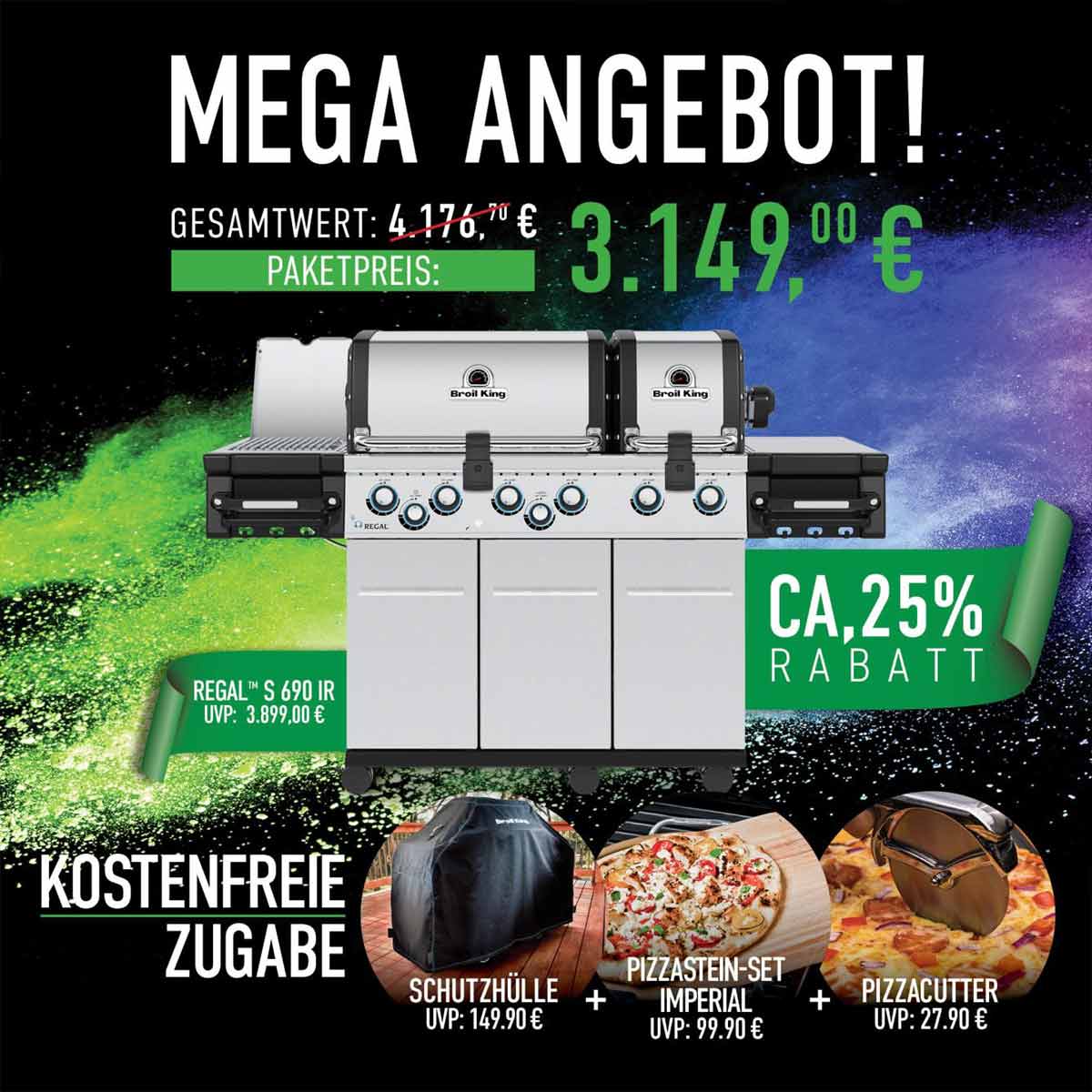 Broil King Regal 690 Pro IR | Promo Aktion | inkl. Abdeckhaube, Pizzastein-, heber & -schneider | Drehspieß