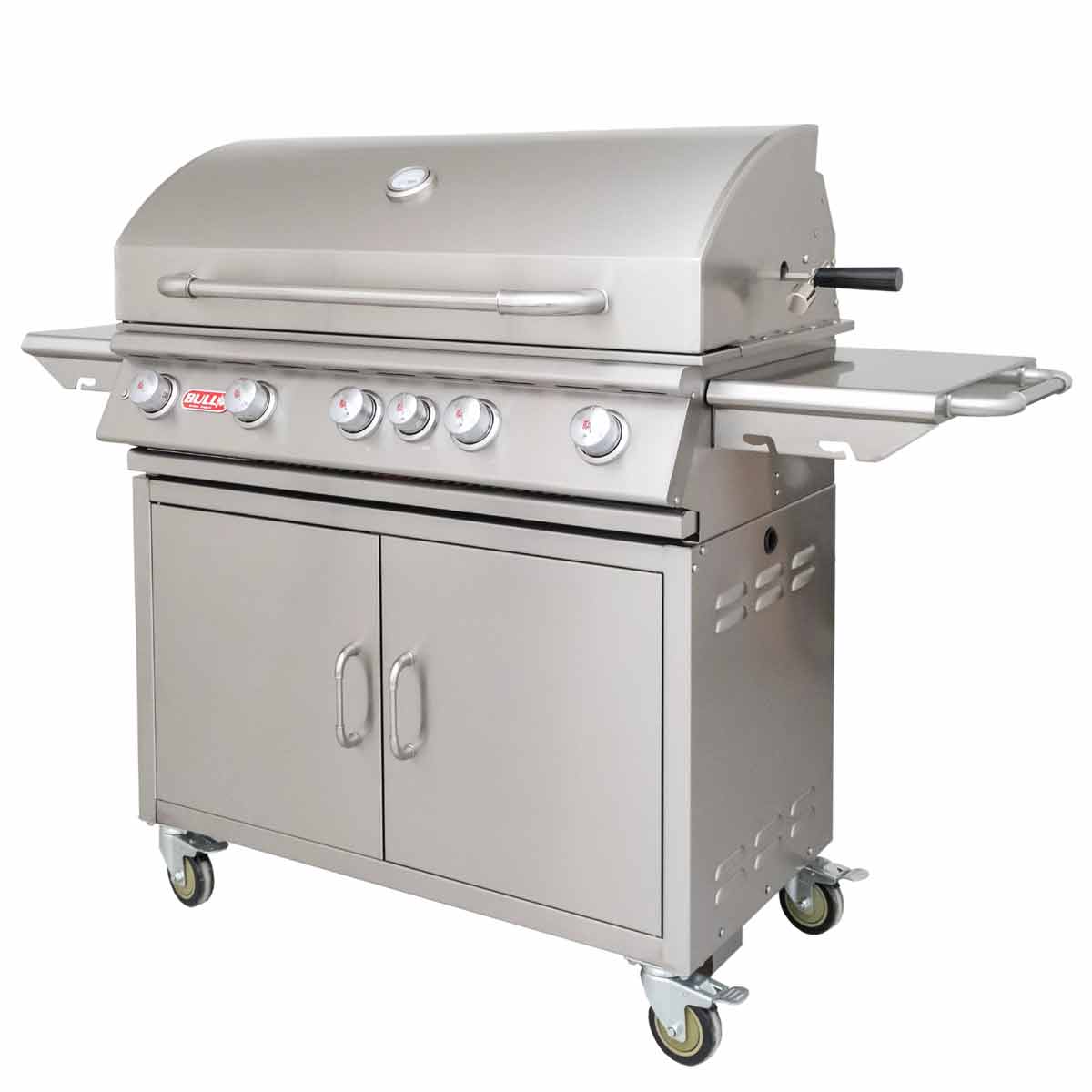 Bull Brahma Gasgrillstation | Infrarot Heckbrenner & Rotisserie | Edelstahl Bull Brahma Gasgrillstation, Ansicht vorne rechts
