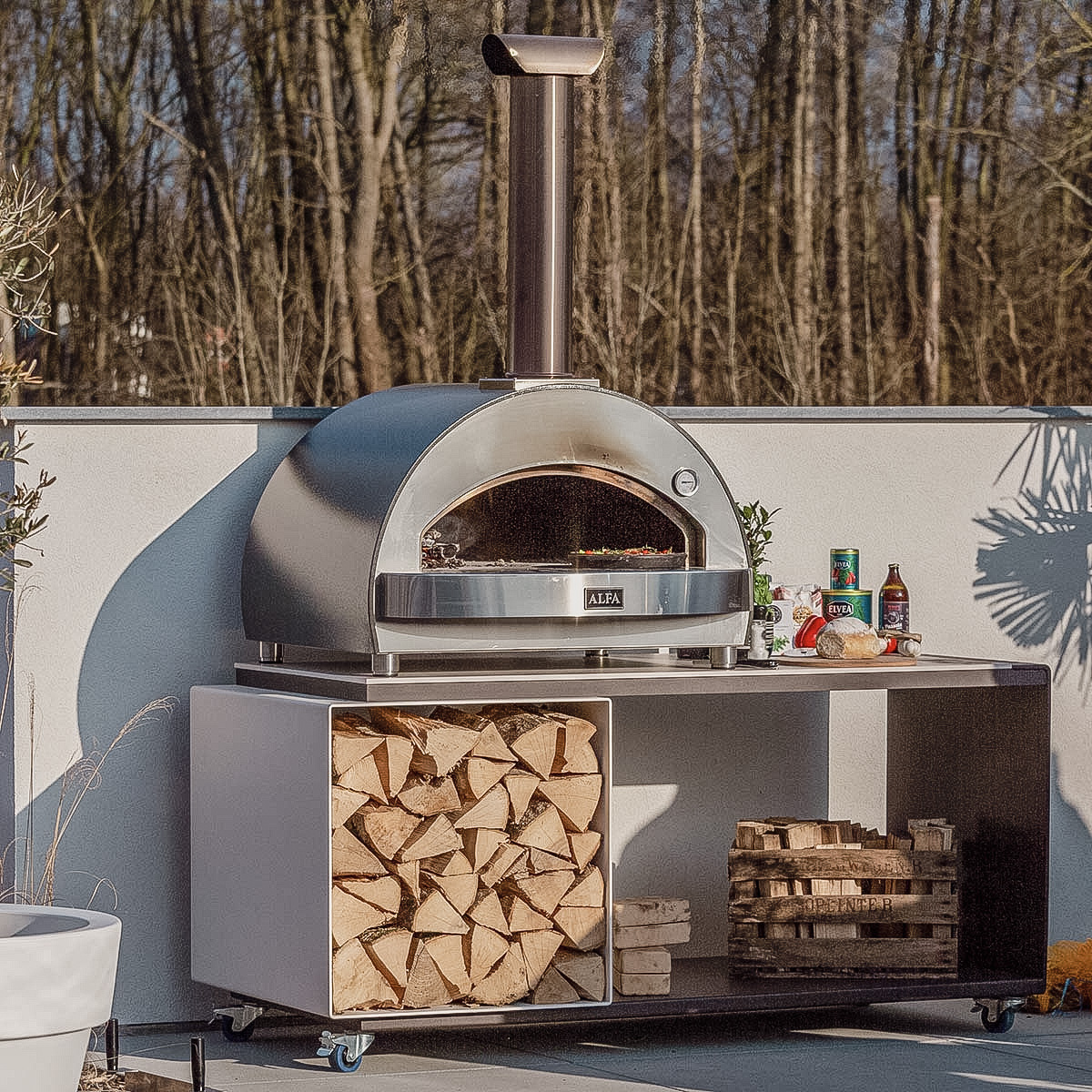 Alfa Pizzaofen 4 Pizze ohne Stand, Holz, Kupfer