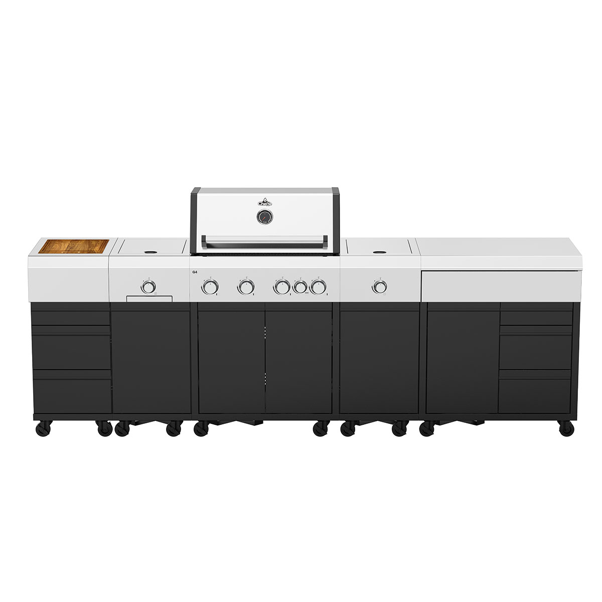 Cheffe Outdoorküche XXL280 | G4 Gasgrill | XL Infrarotbrenner Einzelmodul | Kochfeld Einzelmodul | Stauraum Doppel- & Einzelmodul 