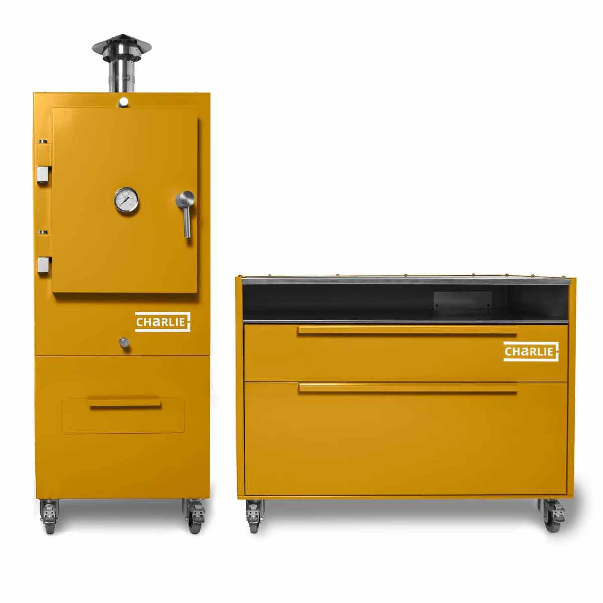 Charlie Oven Beistellwagen, kombiniert mit Charlie Holzkohleofen