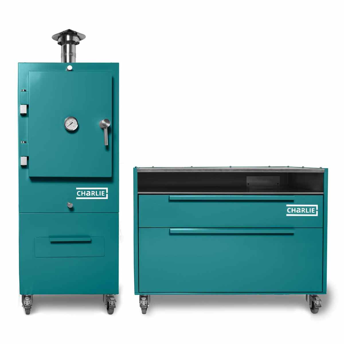 Charlie Oven Beistellwagen, kombiniert mit Charlie Holzkohleofen