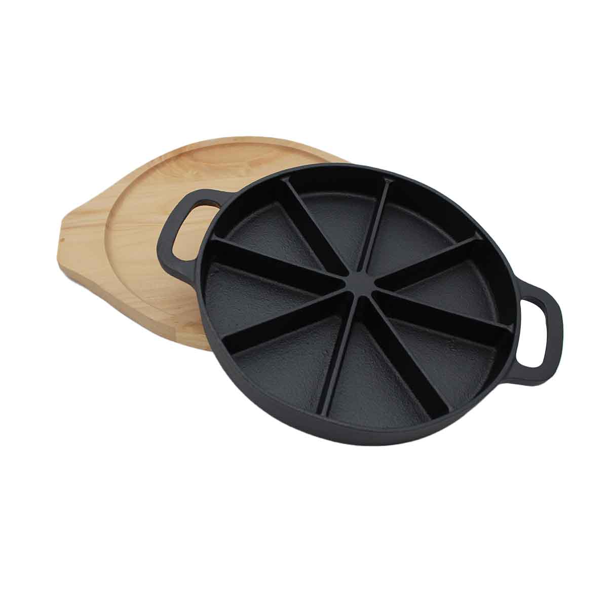 SANTOS Wedge Pan mit Holz-Serviertablett Ø 21,5 x 3 cm, Gusseisen, Lieferumfang
