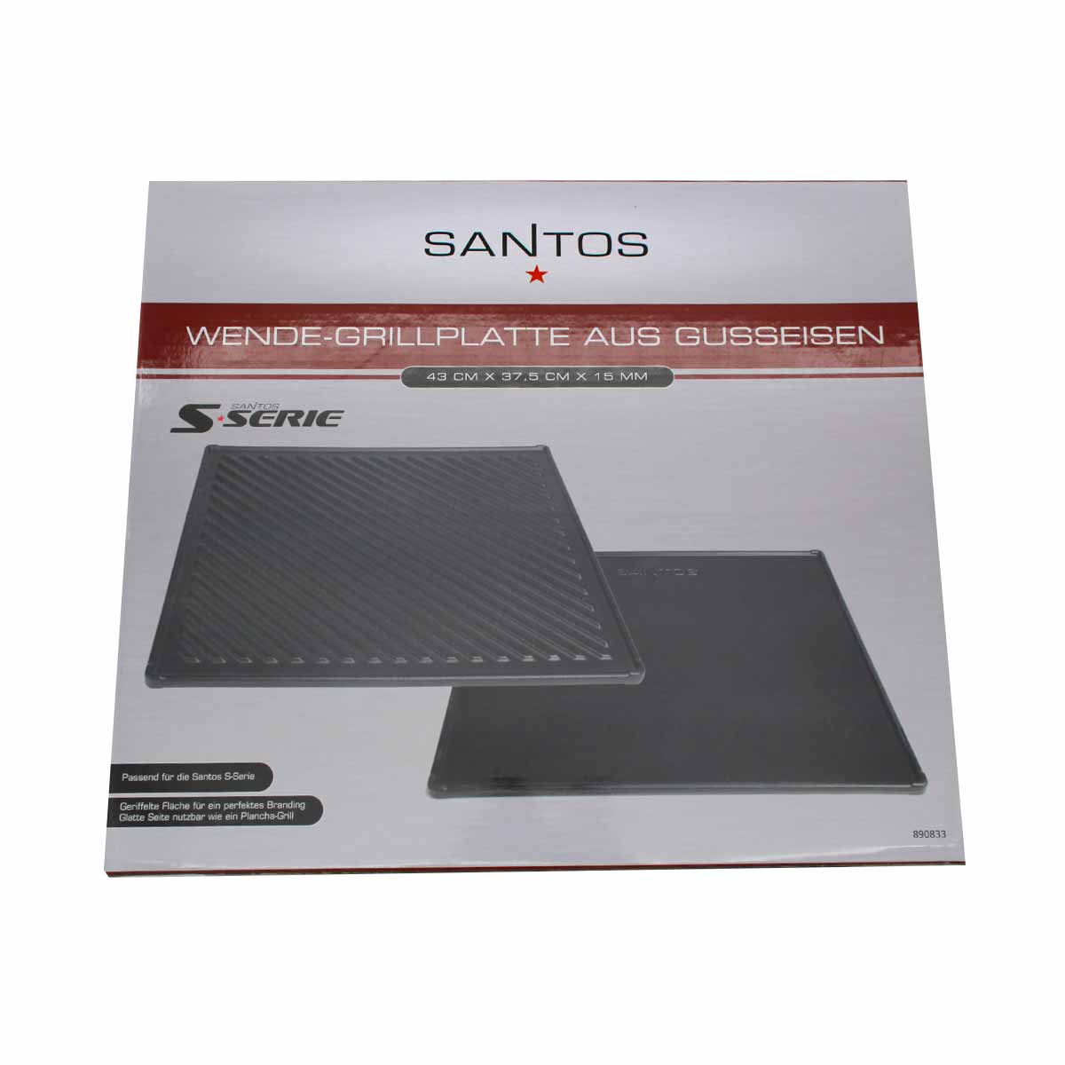 SANTOS Wende-Grillplatte Gusseisen für S-Serie, 43 x 37,5 cm