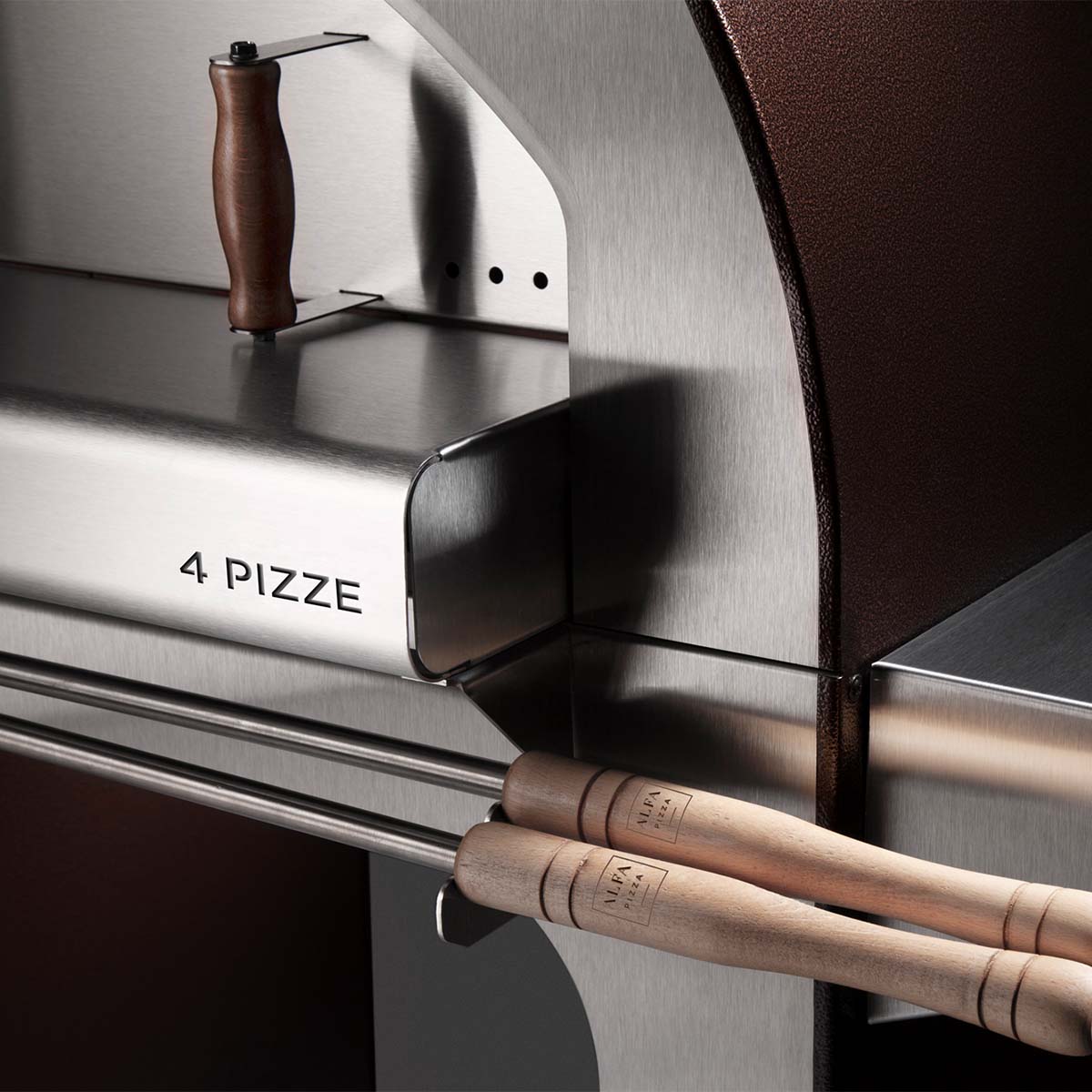 Alfa Pizzaofen 4 Pizze mit Stand, Holz, Kupfer