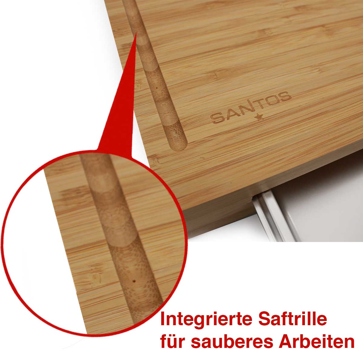 SANTOS Schneidebrett Bambus mit Edelstahl-Auffangschale