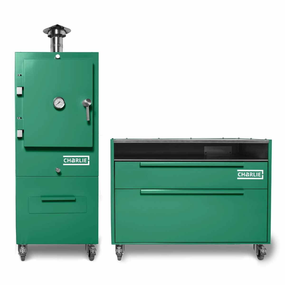 Charlie Oven Beistellwagen, kombiniert mit Charlie Holzkohleofen
