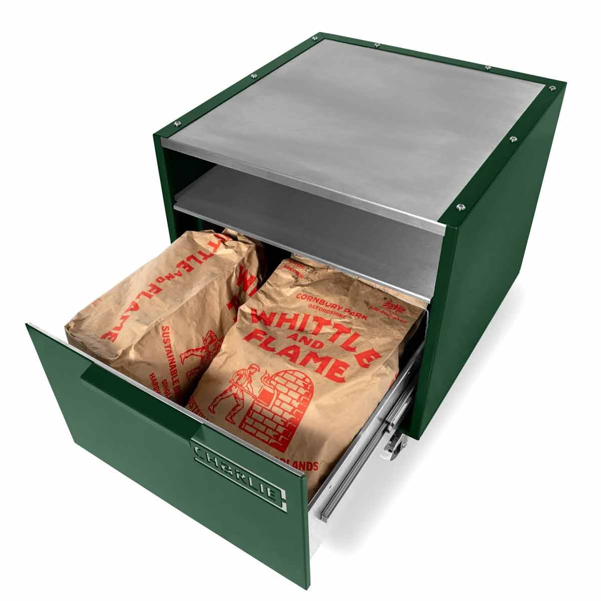 Charlie Oven Unterwagen, mit Holzkohle befüllte Schublade