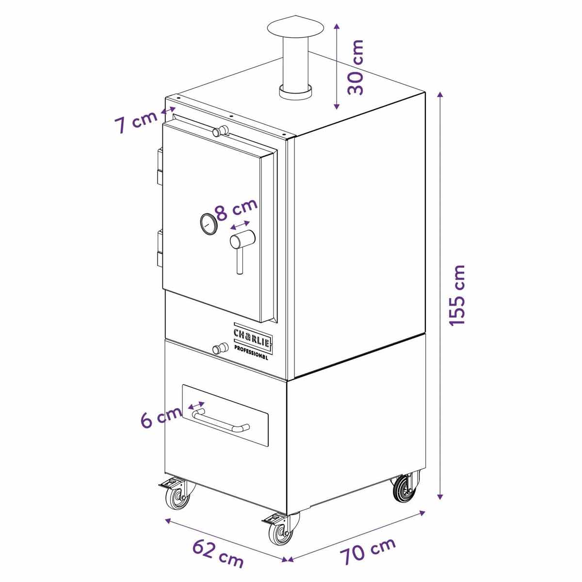 Professional Charlie Charcoal Oven, Abmessungen