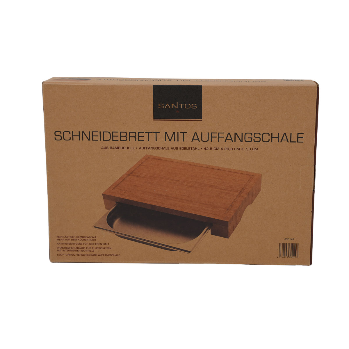 SANTOS Schneidebrett Bambus mit Edelstahl-Auffangschale