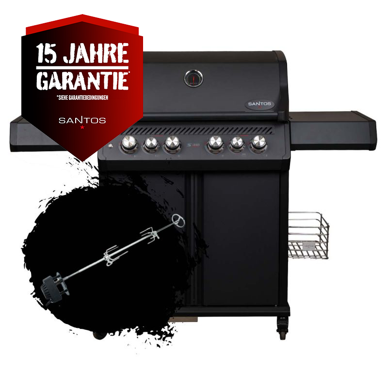 SANTOS S-418 Pro All Black Matt | Seiten- & Heckbrenner | inkl. Drehspieß