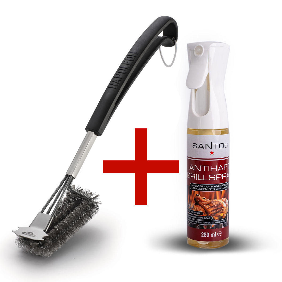 Napoleon Edelstahl Grillbürste Paket mit SANTOS BBQ Spray